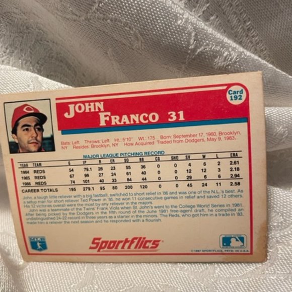 Vintage 1987  SportFlics John Franco #192 Cincinnati Reds Baseball Card. Fair - Picture 7 of 7